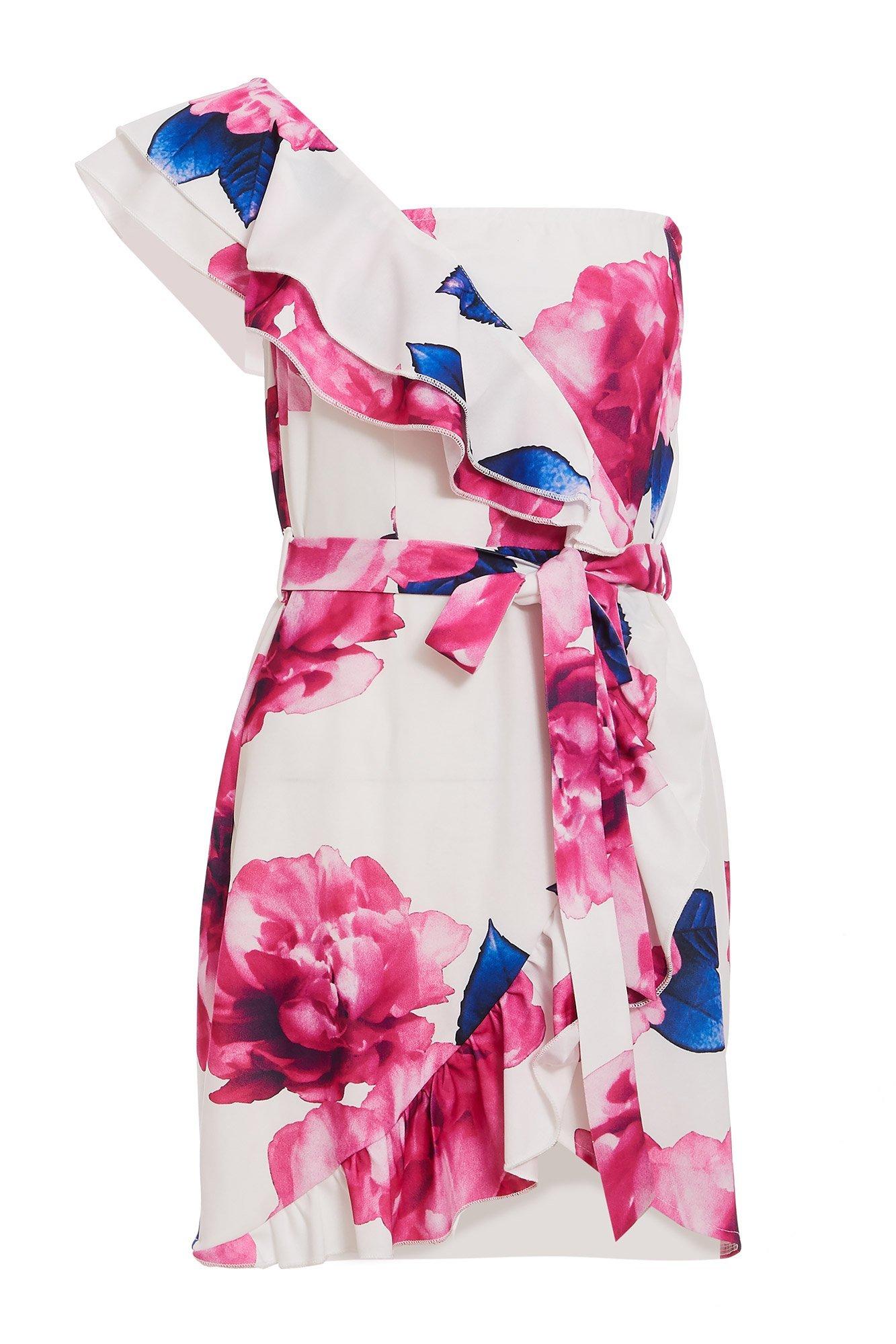 Cream Pink And Blue Floral Wrap Dress Quiz Clothing