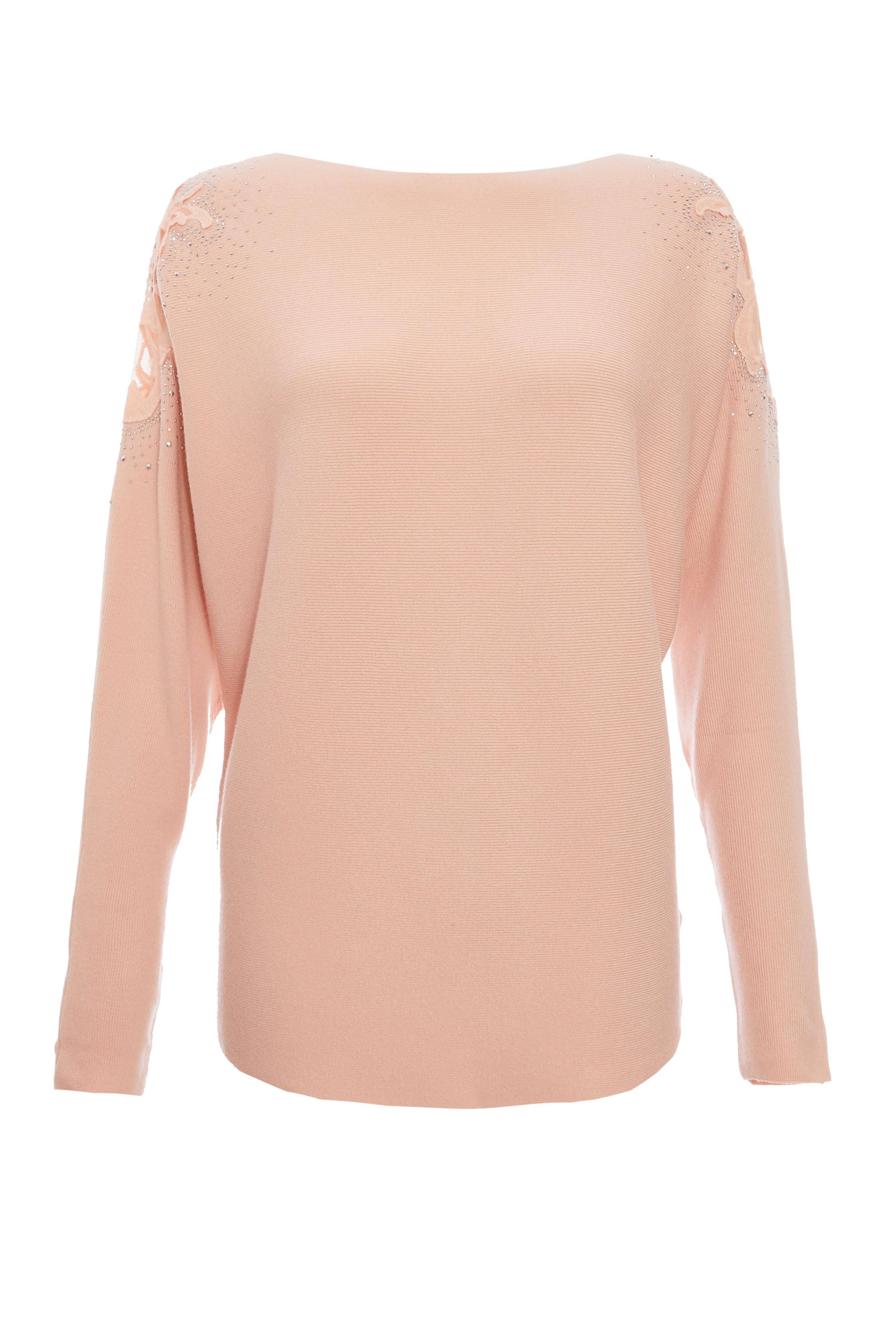 Pink Light Knit Crochet Shoulder Top Quiz Clothing