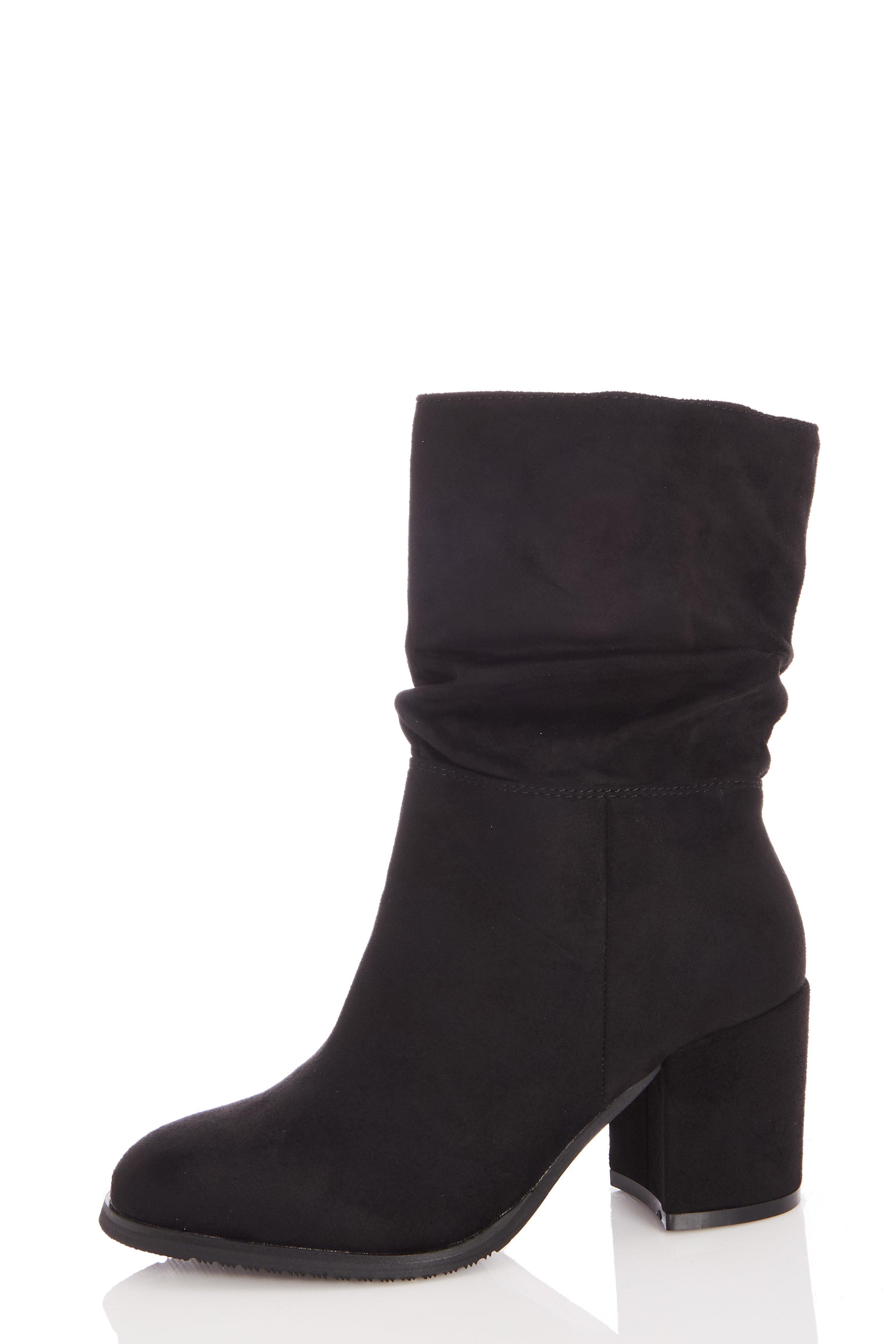 Black Faux Suede Ruched Block Heel Ankle Boots Quiz Clothing