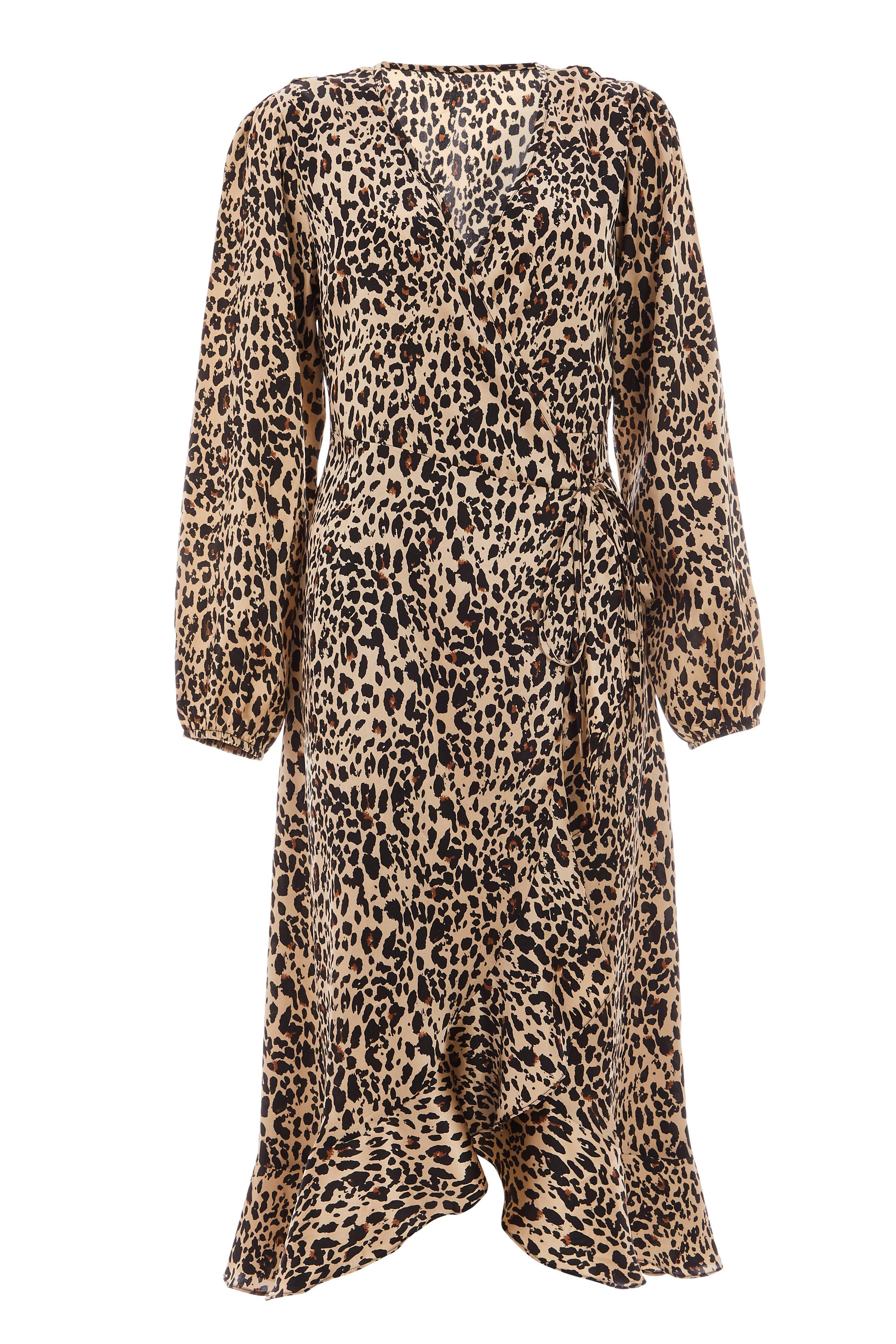 Brown Satin Leopard Print Midi Dress Quiz Clothing