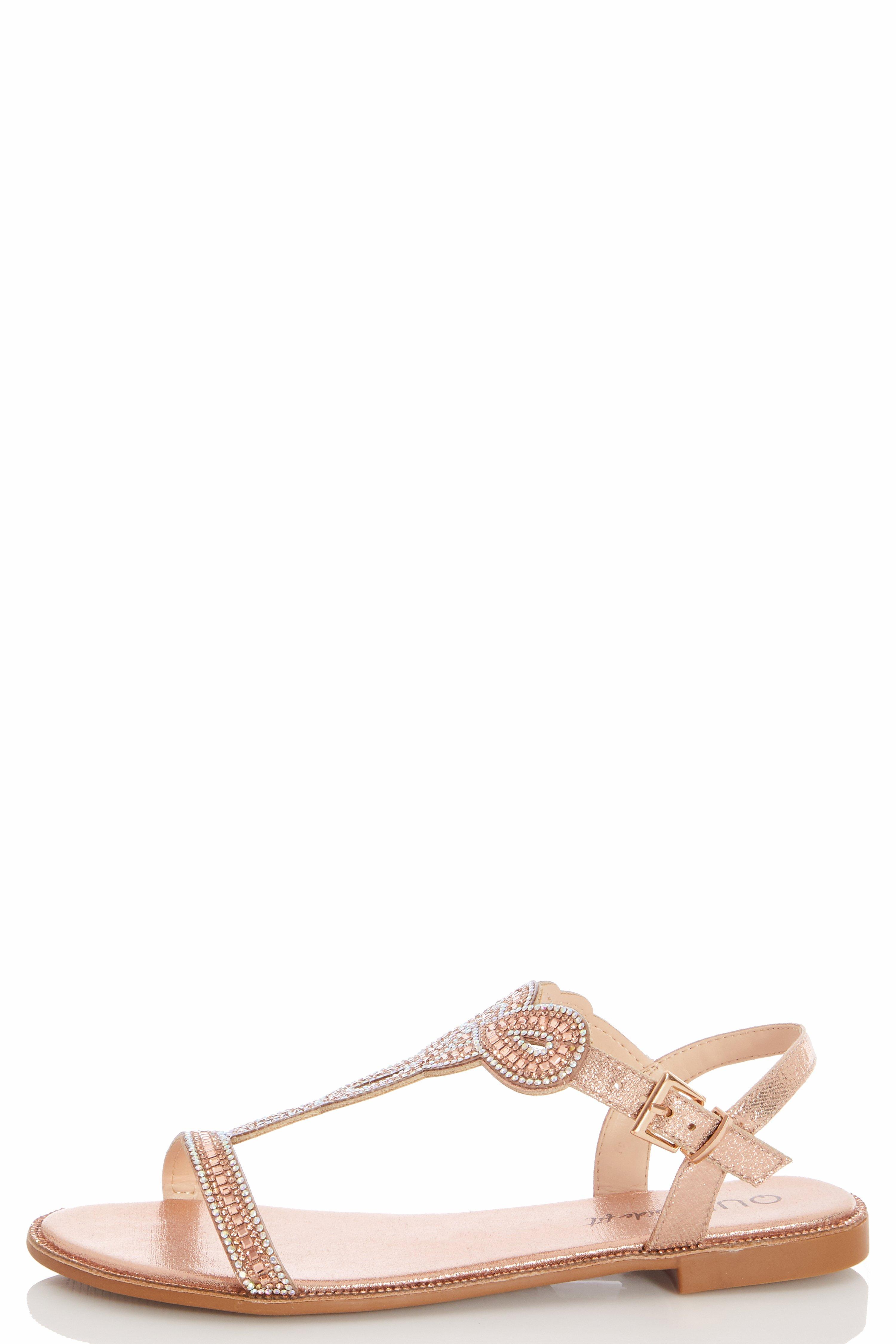 Wide Fit Rose Gold Diamante Sandals Quiz Clothing
