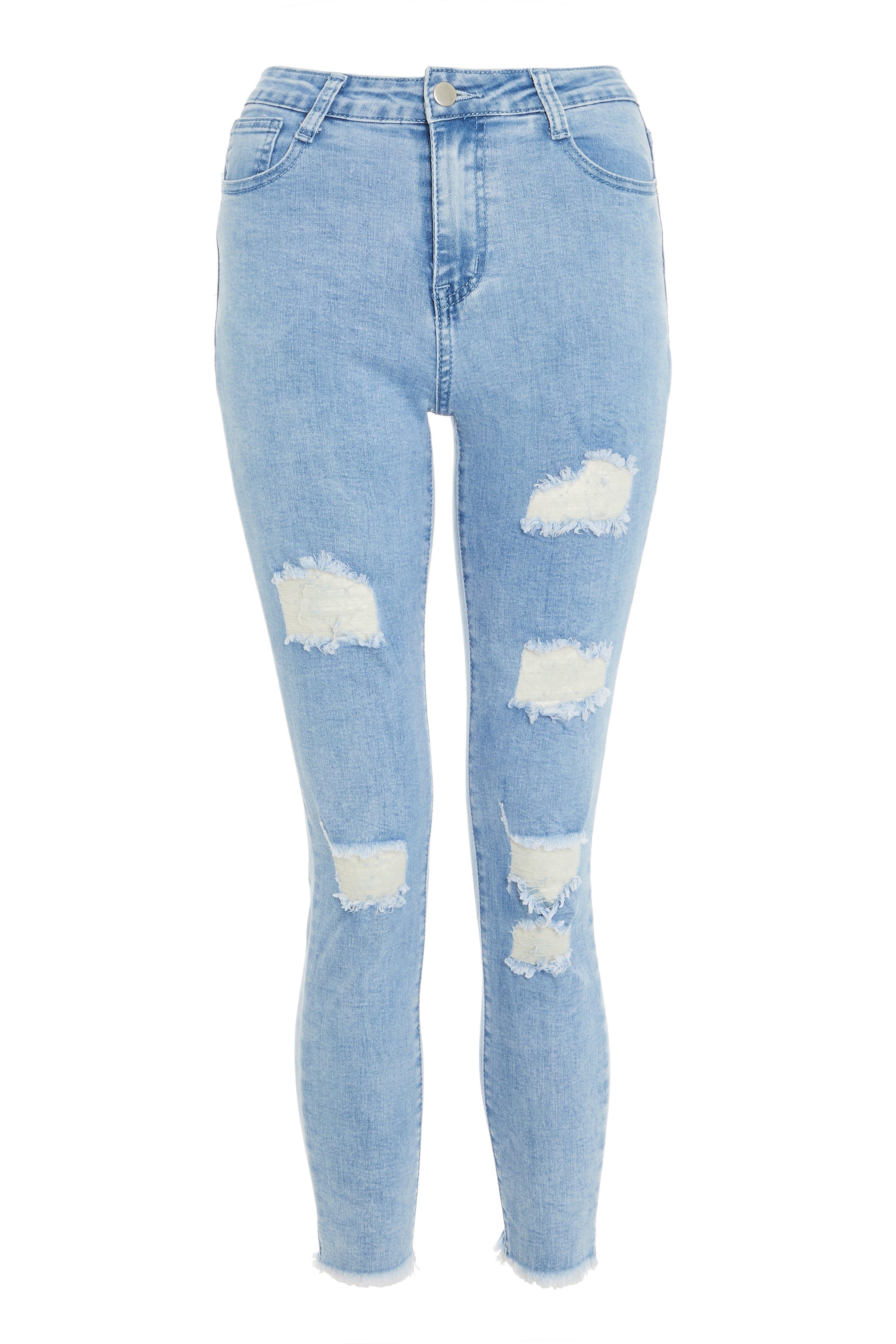 Petite Blue Ripped Skinny Jeans Quiz Clothing