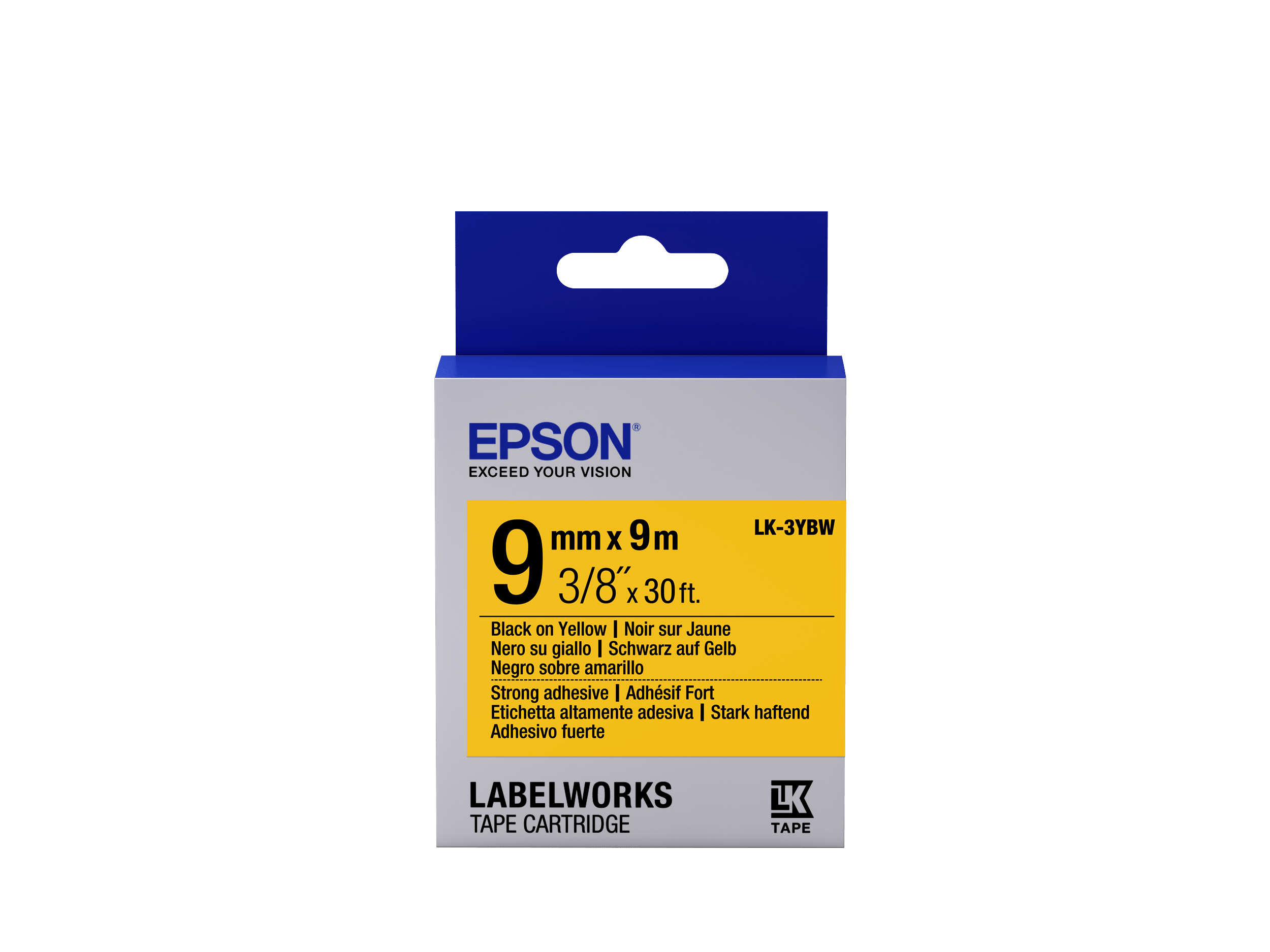 Epson Label Cartridge Strong Adhesive LK3YBW Black/Yellow 9mm (9m