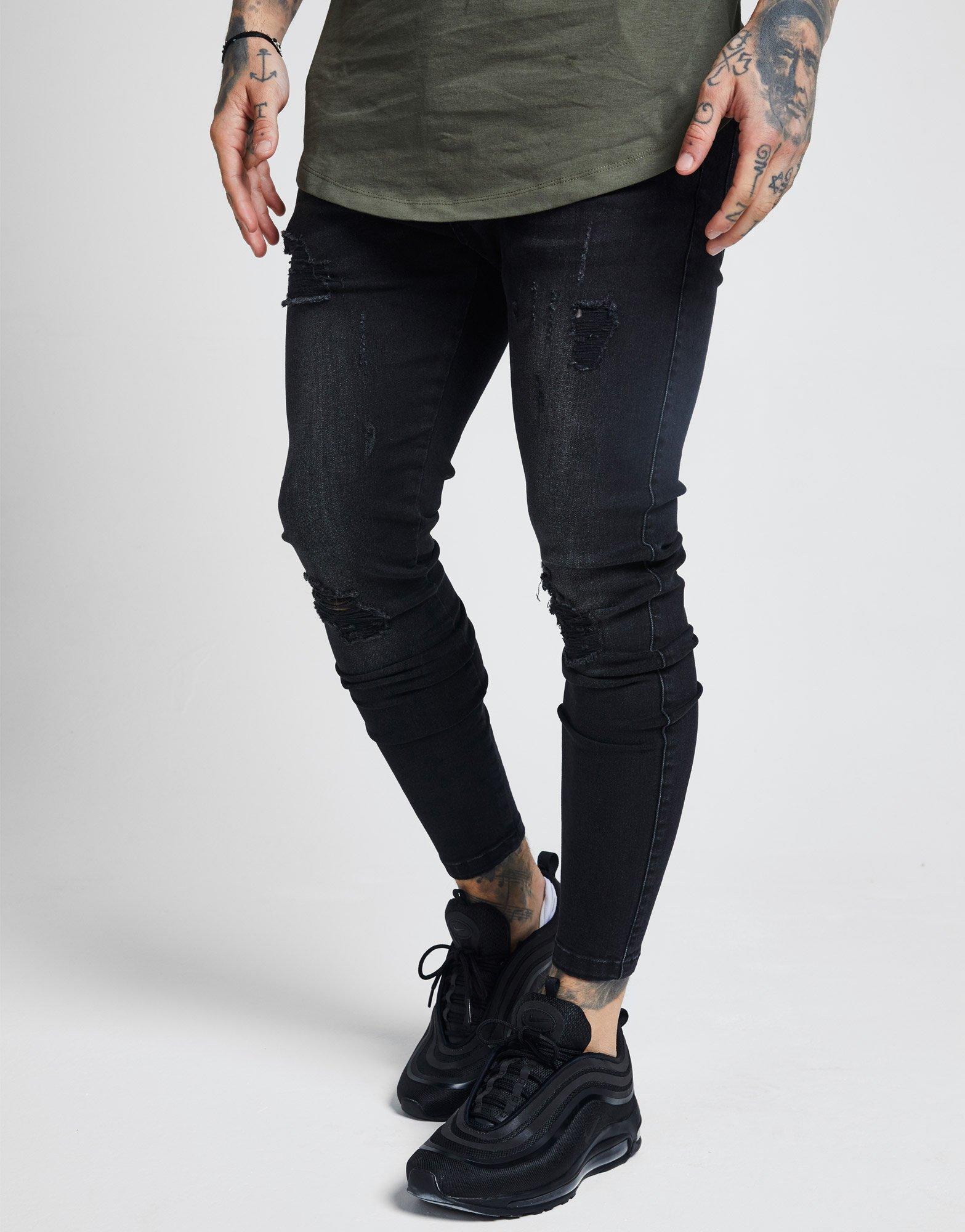 Shop den SikSilk Rip Washed Skinny Jeans Herren in Schwarz JD Sports