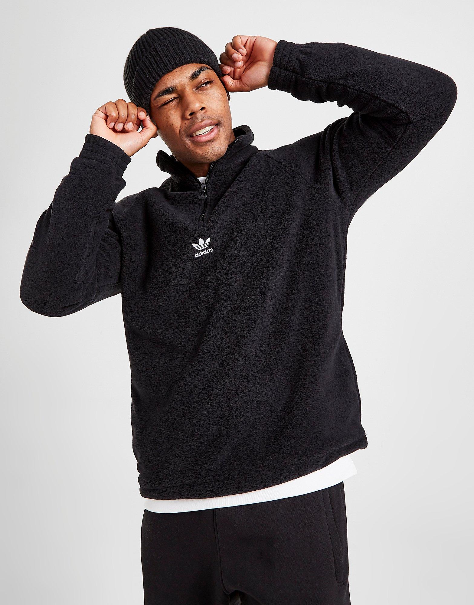 Zwart adidas Originals Teddy Fleece Half Zip Sweatshirt JD Sports