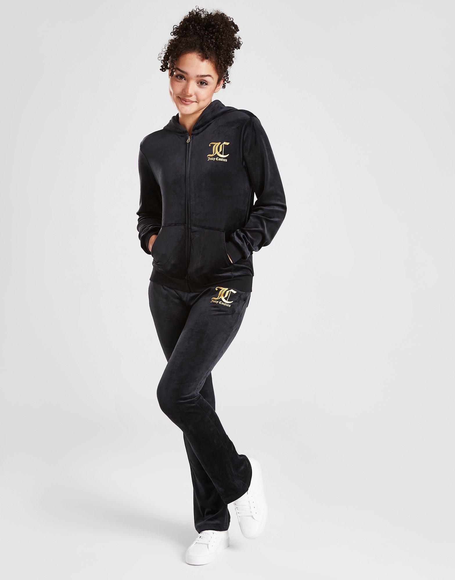 Zwart Juicy Couture Girls' Full Zip Hooded Flare Tracksuit Junior JD