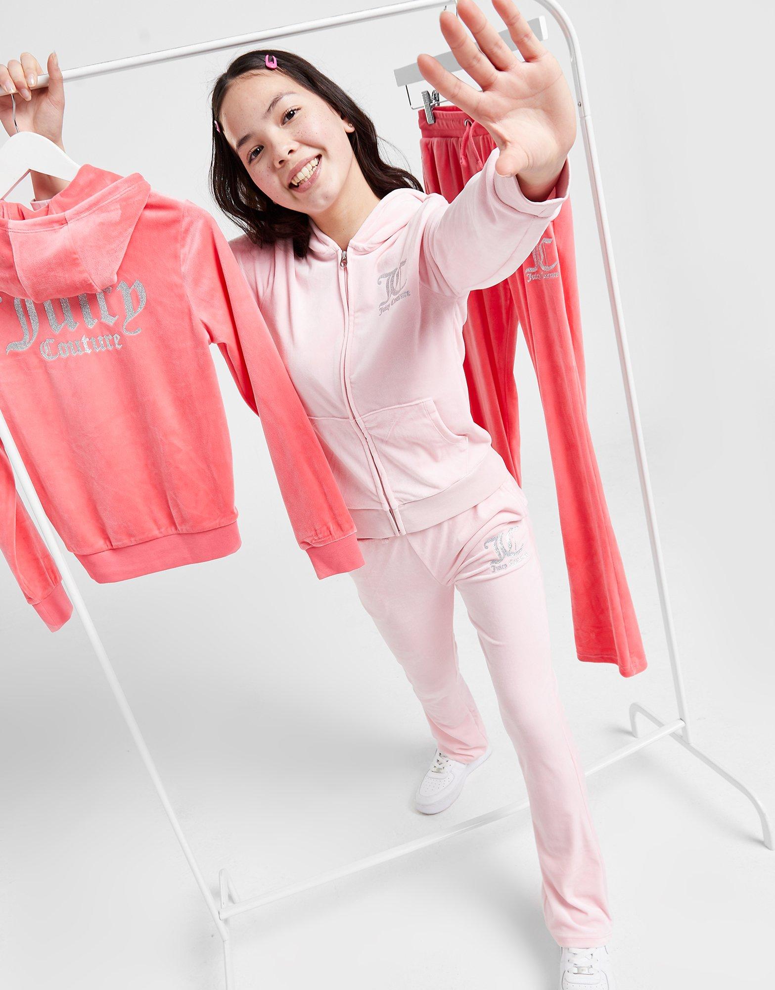 Pink JUICY COUTURE Girls' Velour Full Zip Hoodie Tracksuit Junior JD
