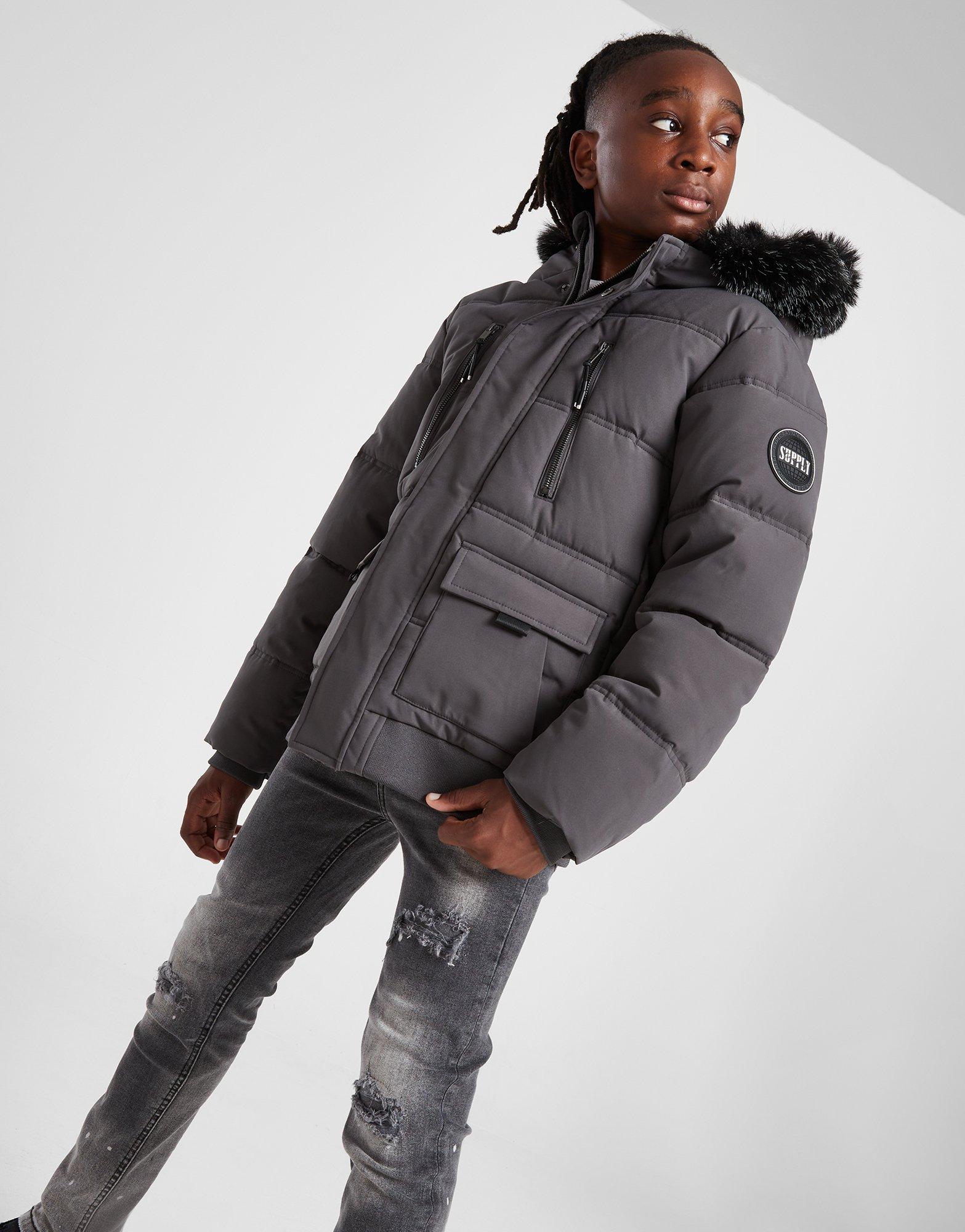 Grey Supply & Demand Destruct Short Parka Jacket Junior JD Sports NZ