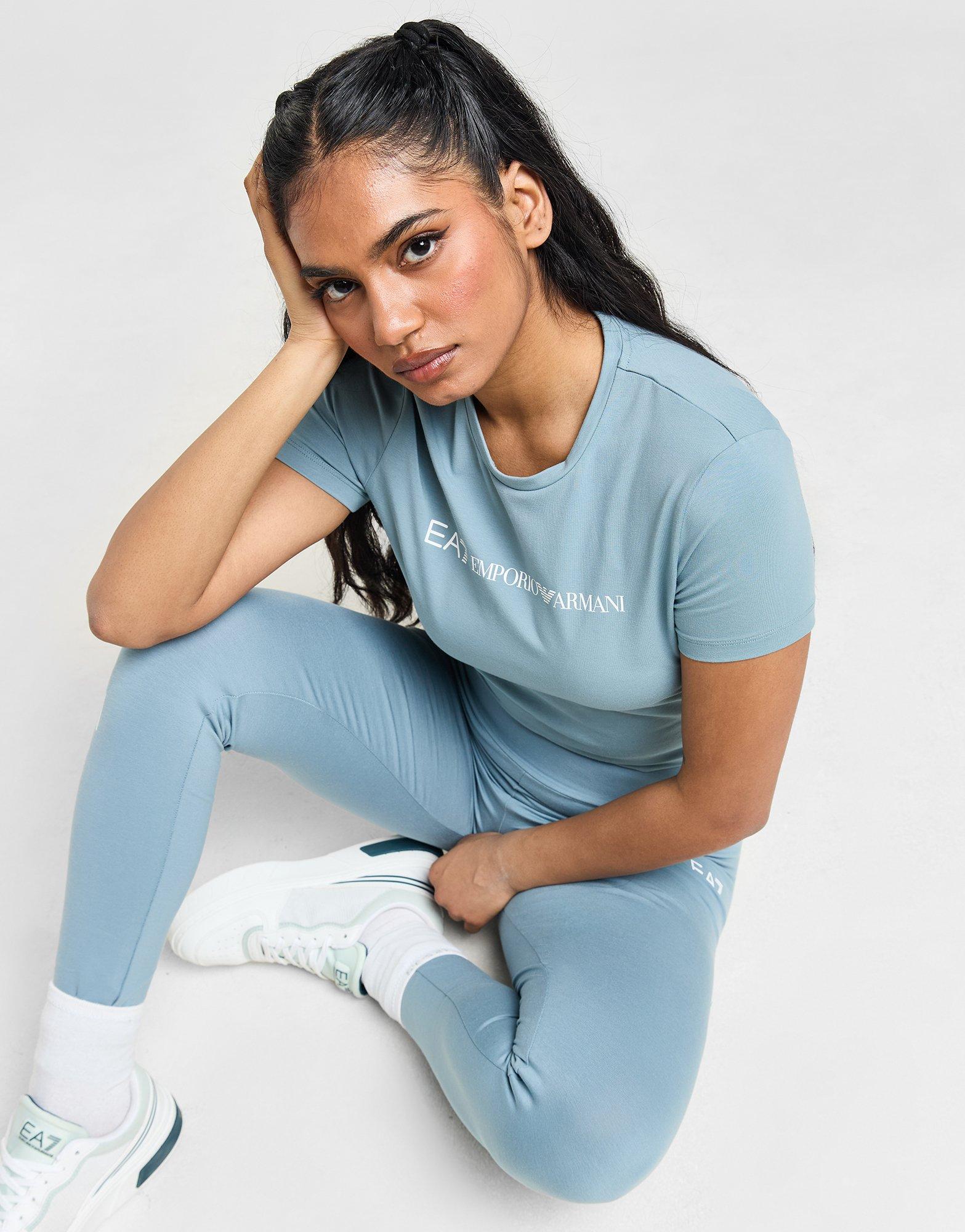 Blue EA7 Emporio Armani Logo Slim Crop TShirt JD Sports UK