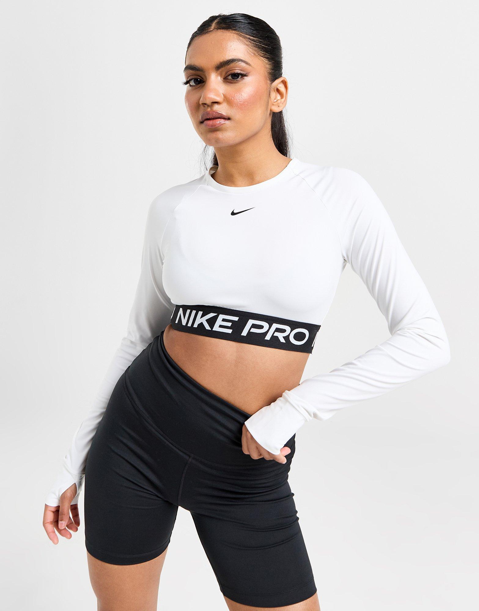 White Nike Training Pro Long Sleeve Crop Top JD Sports UK