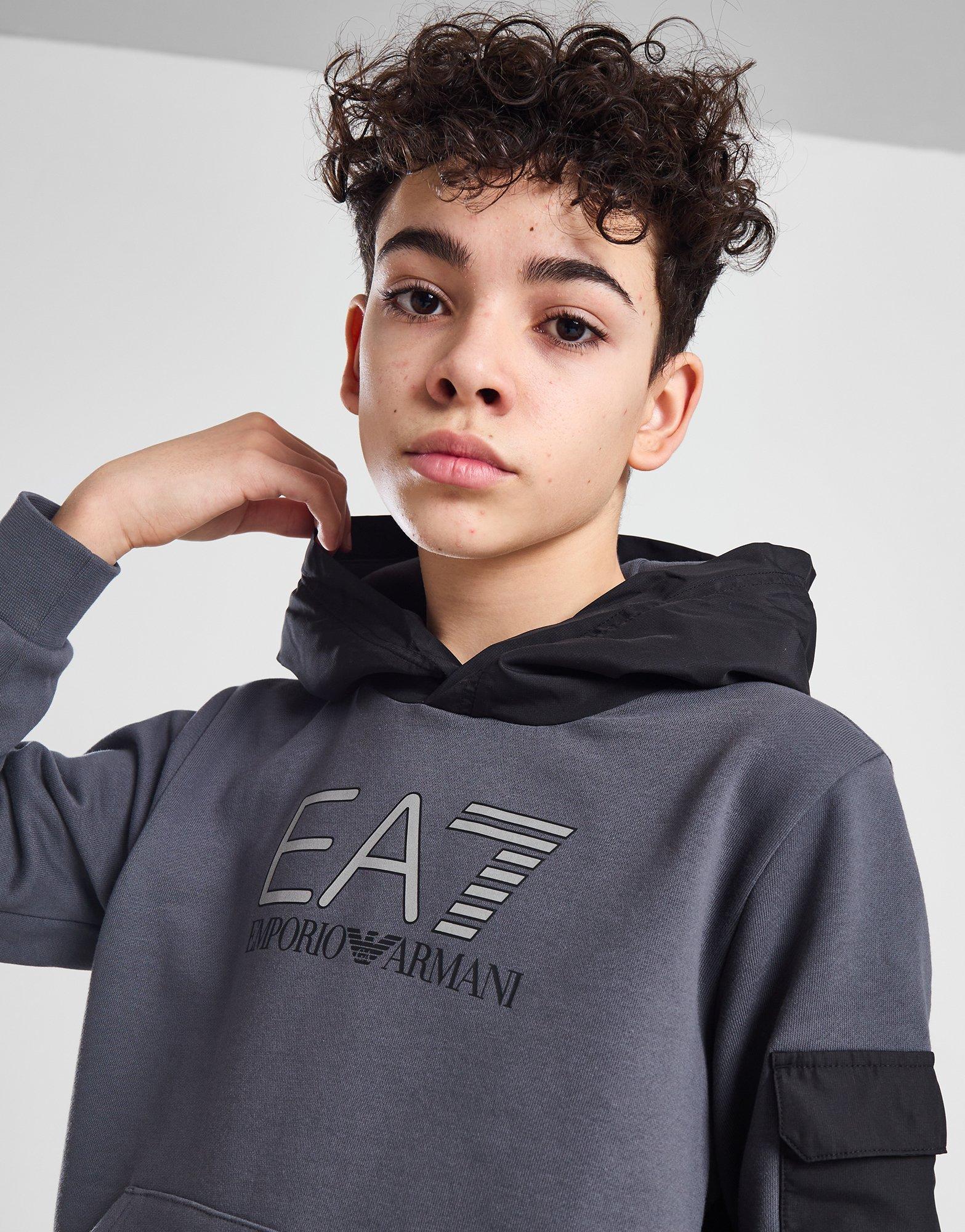 Grey Emporio Armani EA7 Woven Overlay Hoodie JD Sports Ireland