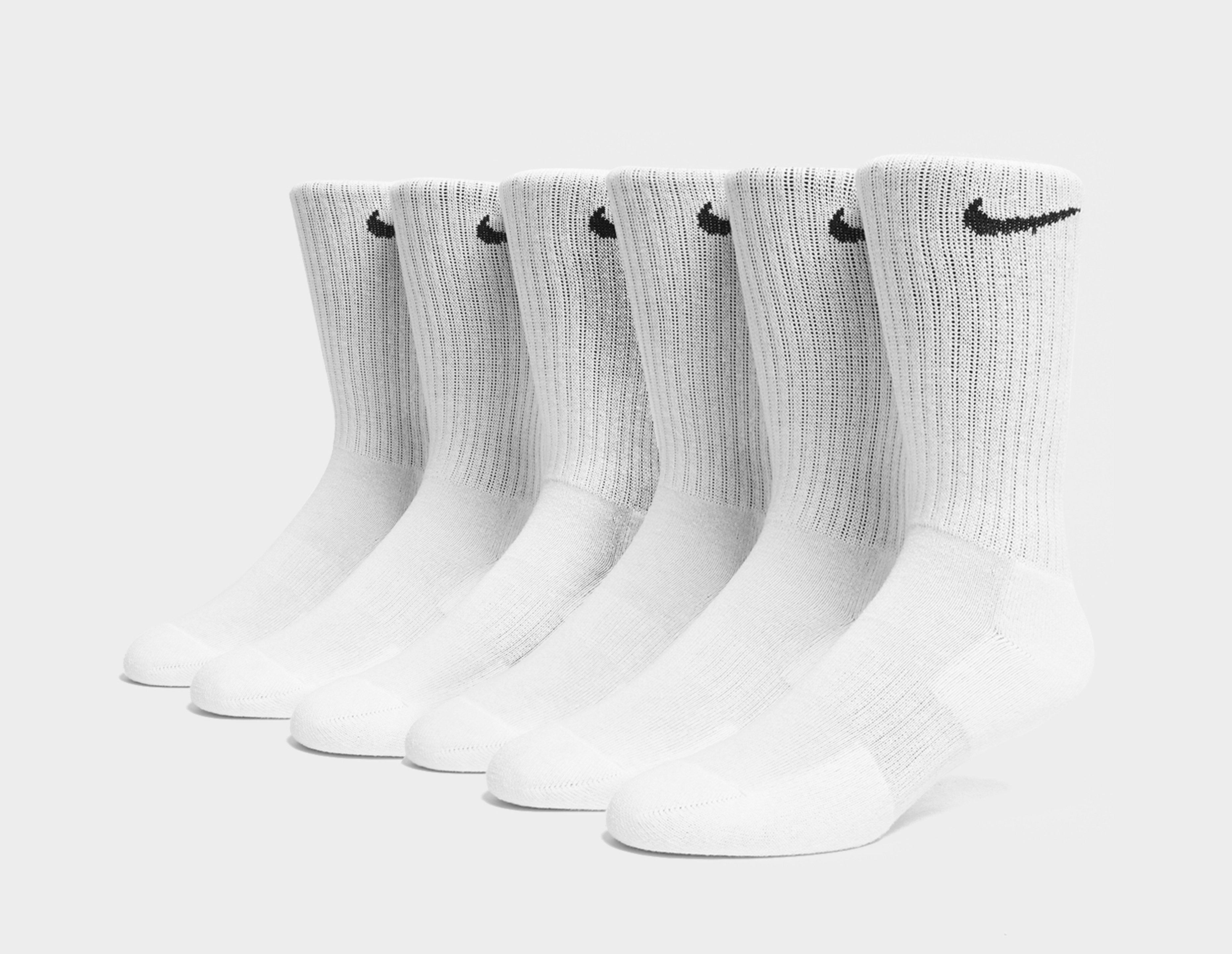 White Nike 6Pack Everyday Cushioned Training Crew Socks size?