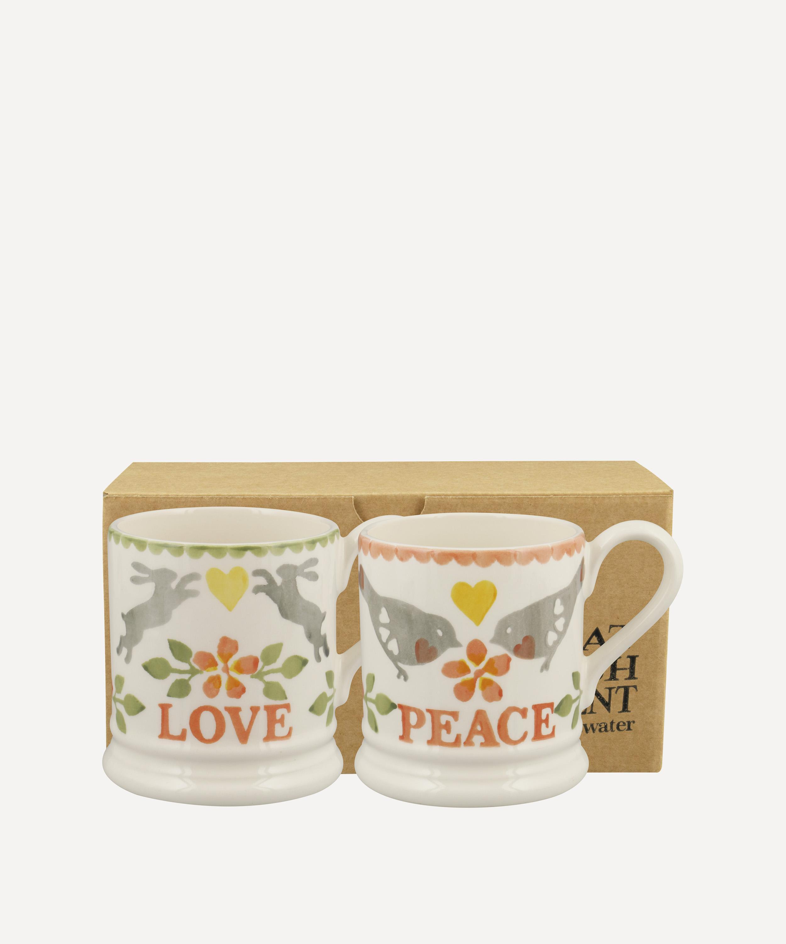 Emma Bridgewater Lovebirds Coral Boxed HalfPint Mugs Liberty