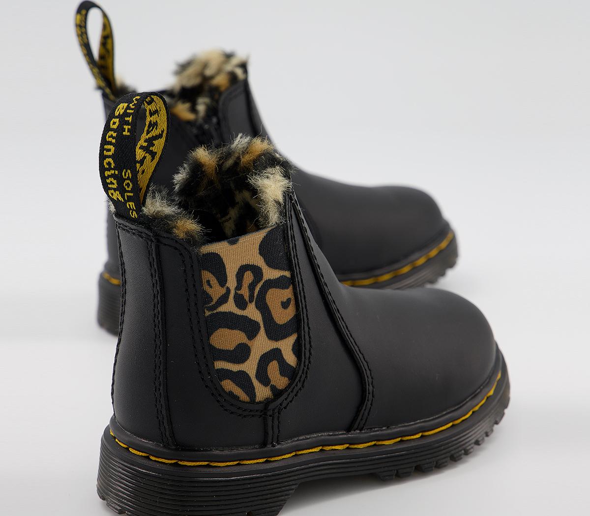 Dr. Martens Leonore Chelsea Boots K Black Leopard Faux Fur Unisex