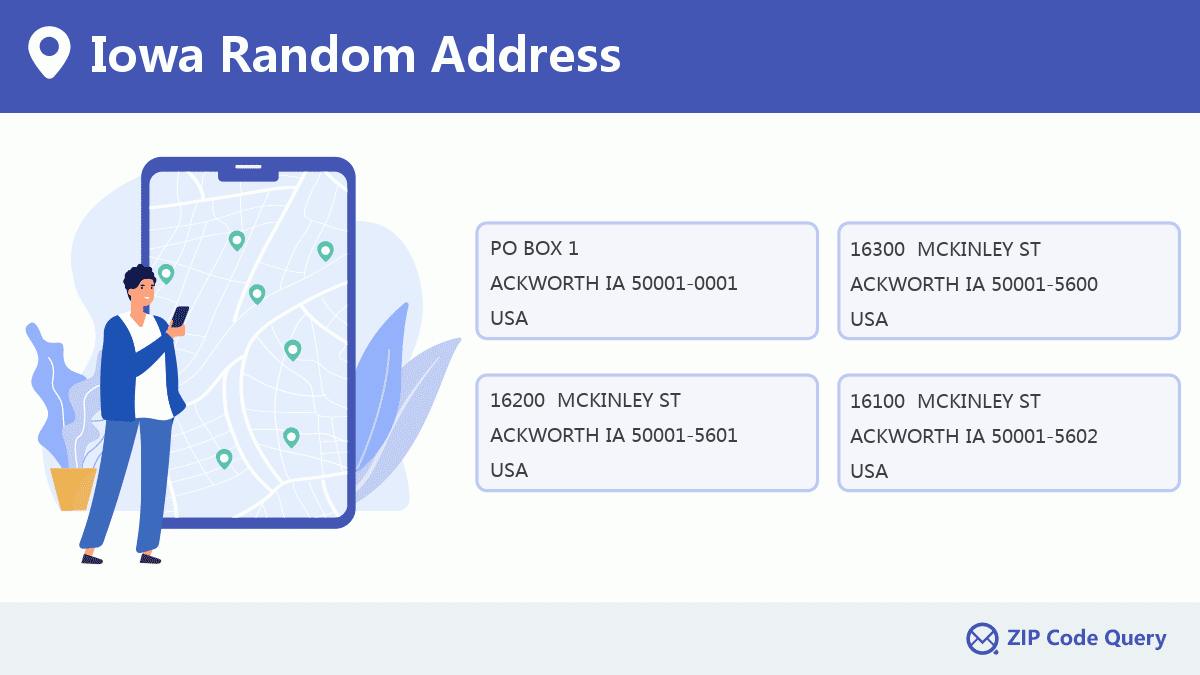 Random Address in Iowa Iowa United States ZIP Code 5 Plus 4 ️