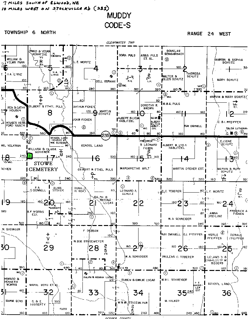 Map to Stowe Cemetery Frontier County Nebraska