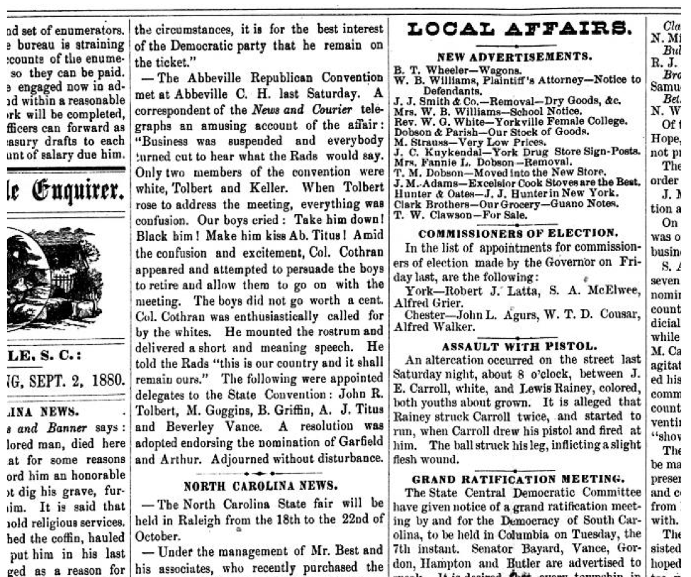 Chronicling America Has Newspapers from Abbeville and Yorkville 1880
