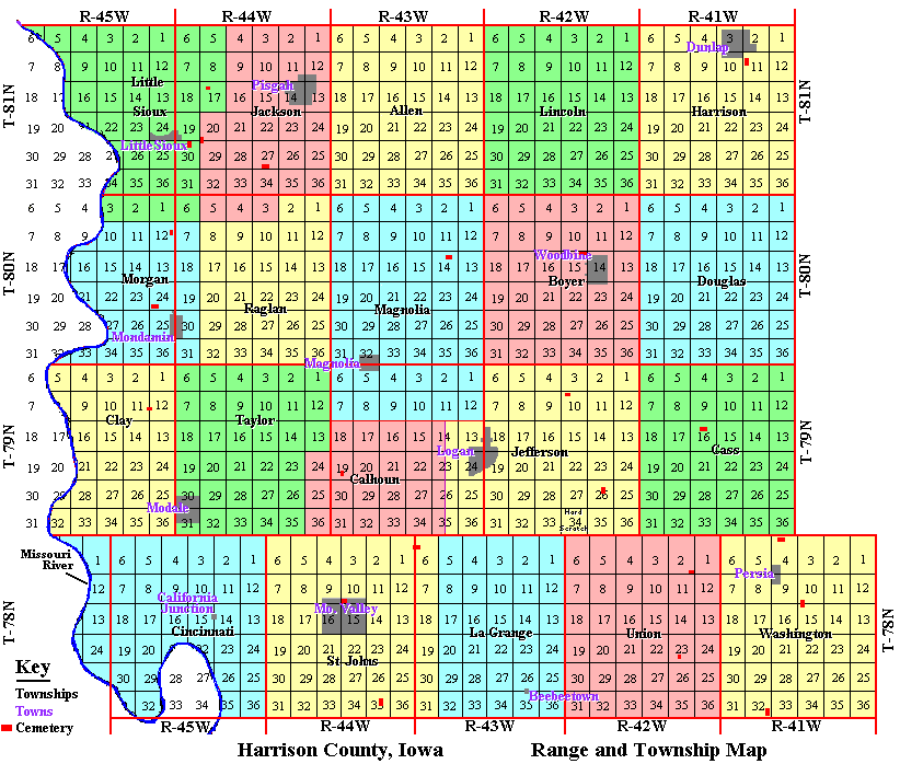 Harrison County Iowa Section Map Townships