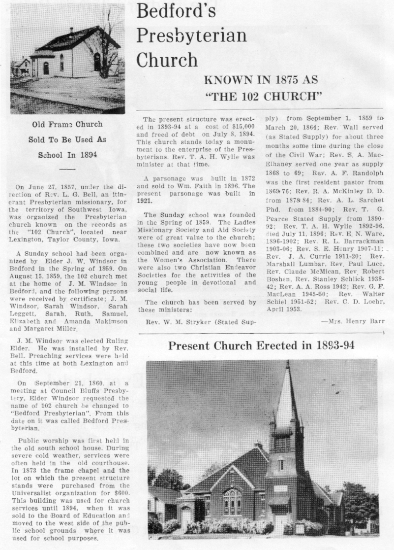 Centennial History of Bedford, Iowa 1953