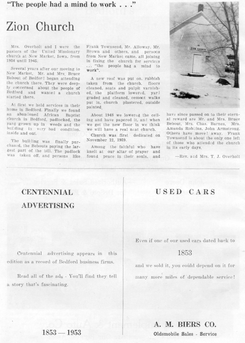 Centennial History of Bedford, Iowa 1953