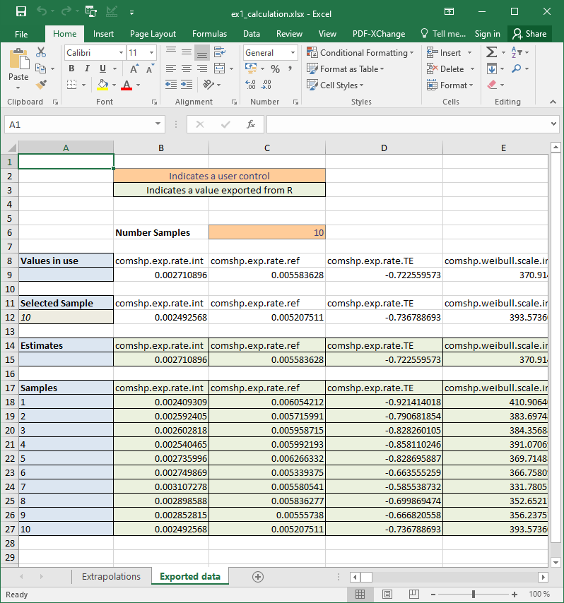 Excel example 1 extrapolation calculations • flexsurvPlus