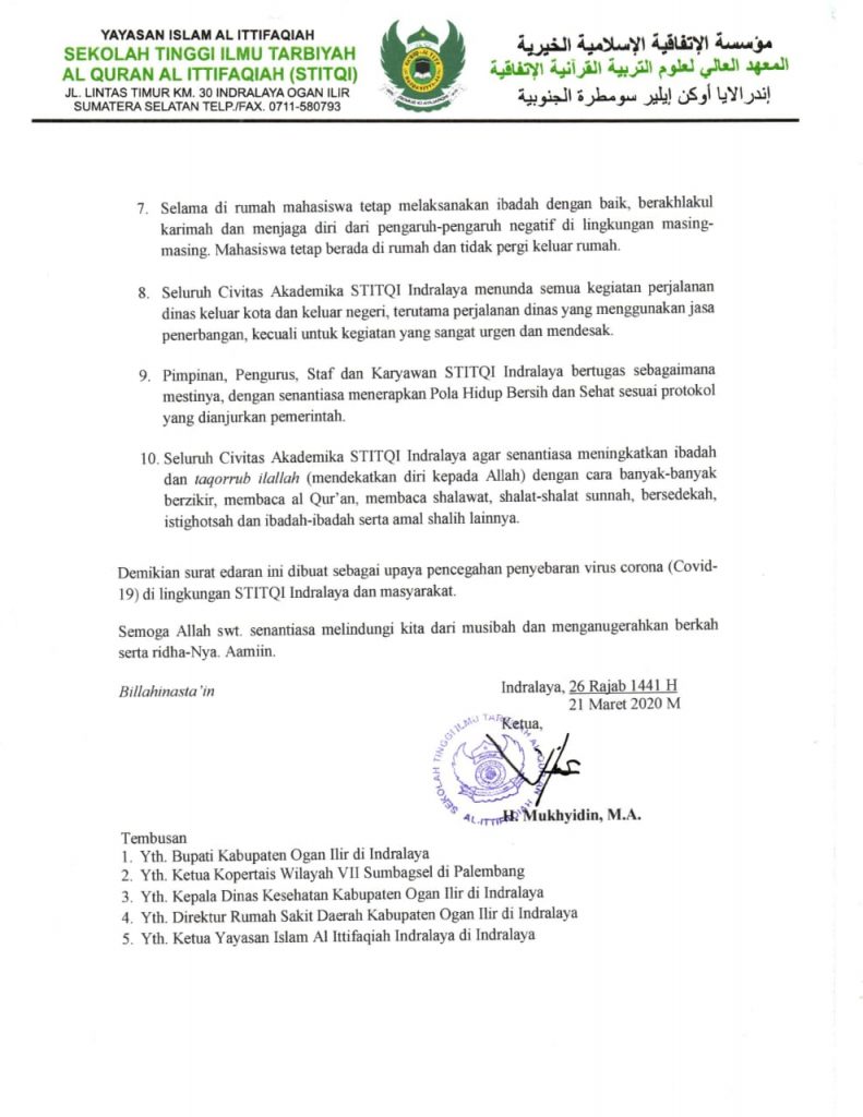 SURAT EDARAN KETUA STITQI - IAIQI.AC.ID