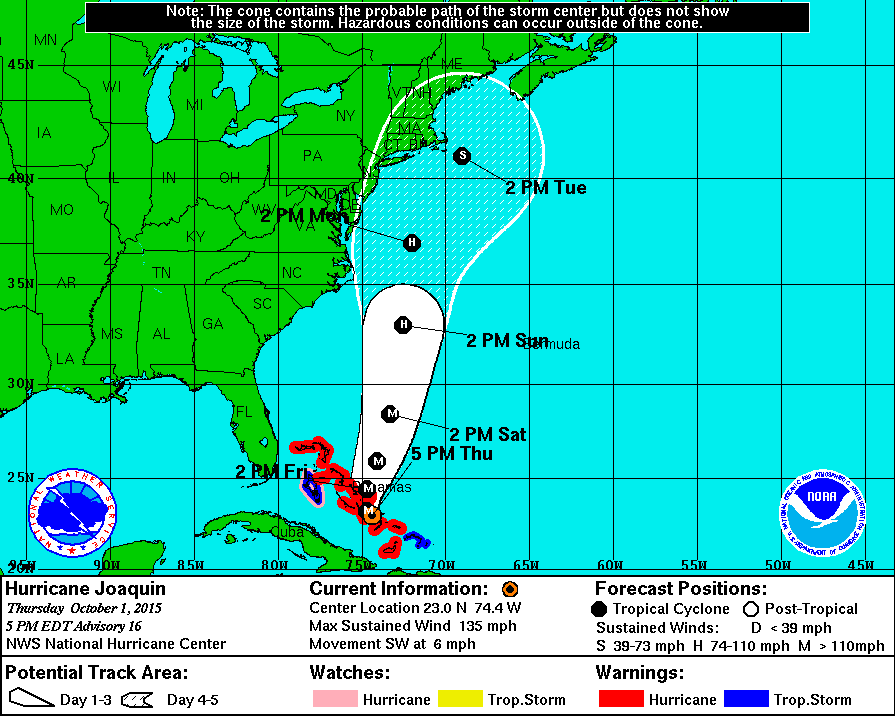 500 PM ET Oct 1, 2015 Update Hurricane JOAQUIN Weather and