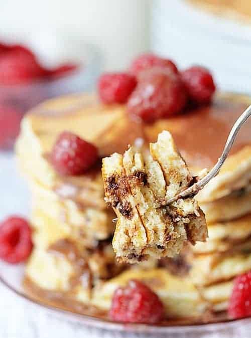 Mini Chocolate Chip Pancakes with Cinnamon and Chocolate Butter Glaze