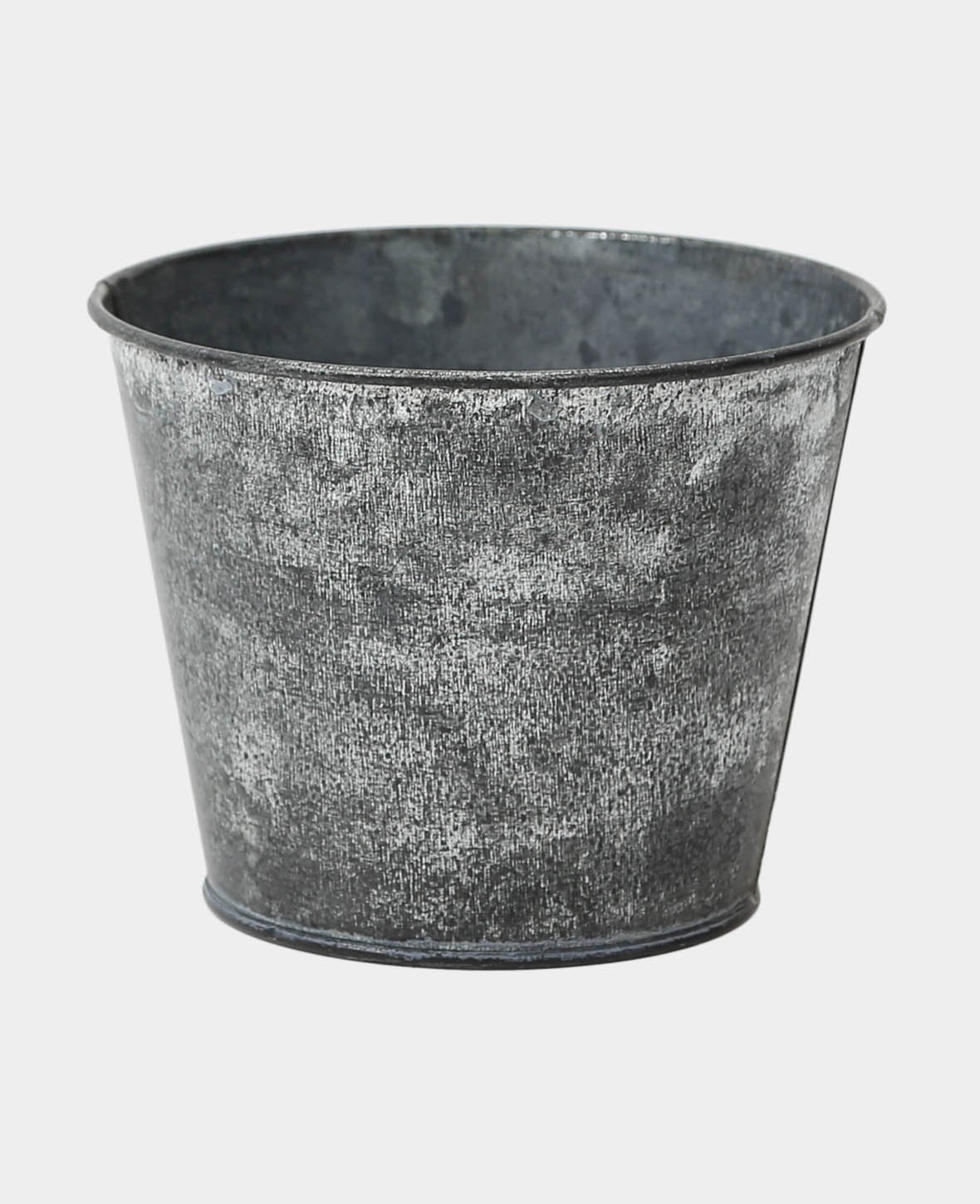 Blechtopf, Blumentopf aus Blech als Pflanzengefäss für drinnen und