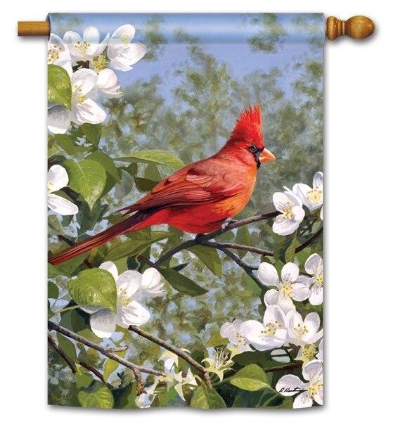 Cardinal in Blossoms House Flag I AmEricas Flags