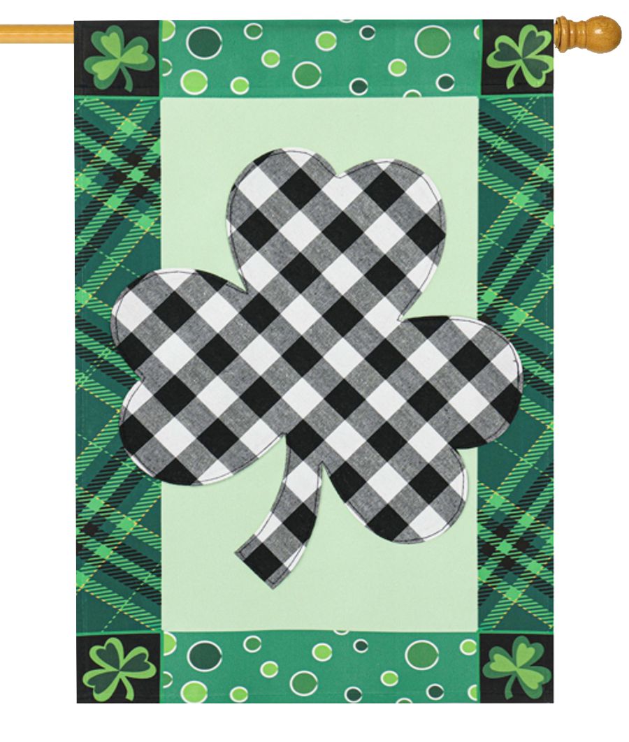 Shamrock Patterned Applique House Flag I AmEricas Flags