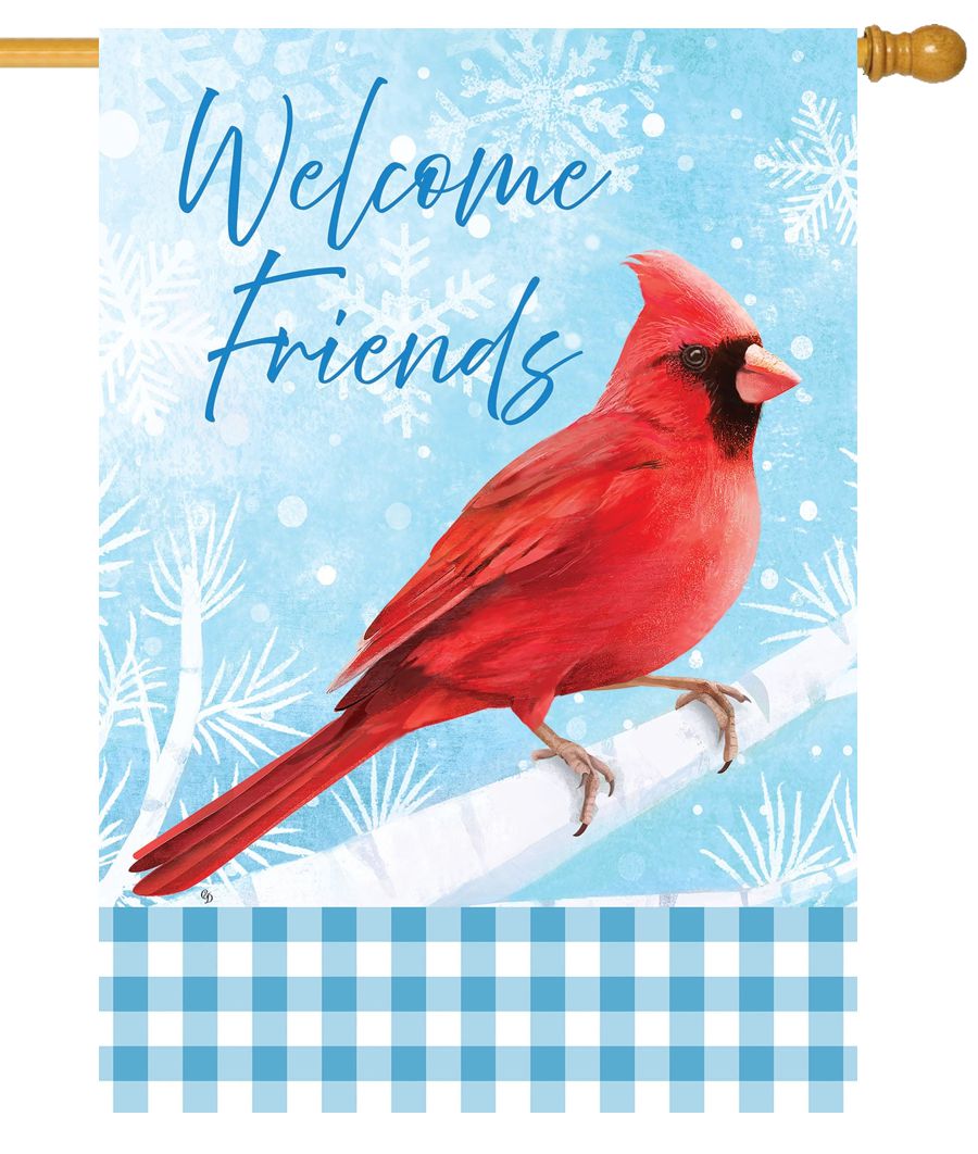 Snowy Cardinal House Flag I AmEricas Flags