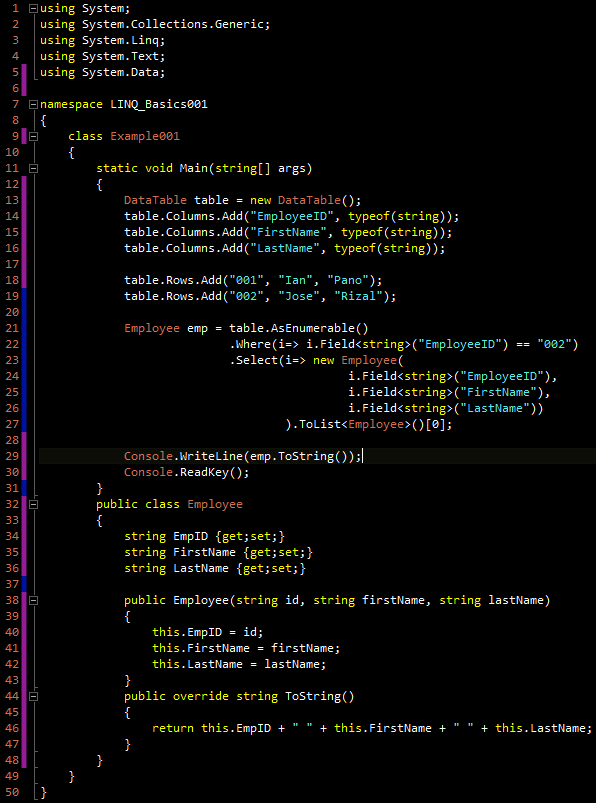 A Simple C Example LINQ DataTable Query «