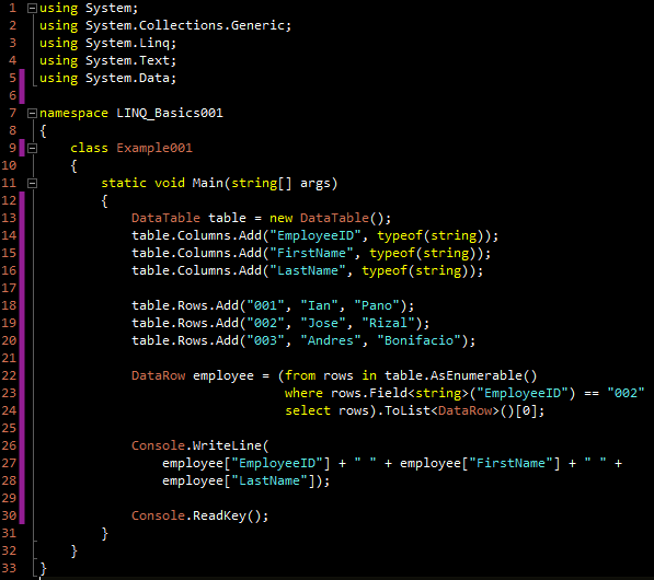 A Simple C Example LINQ DataTable Query «