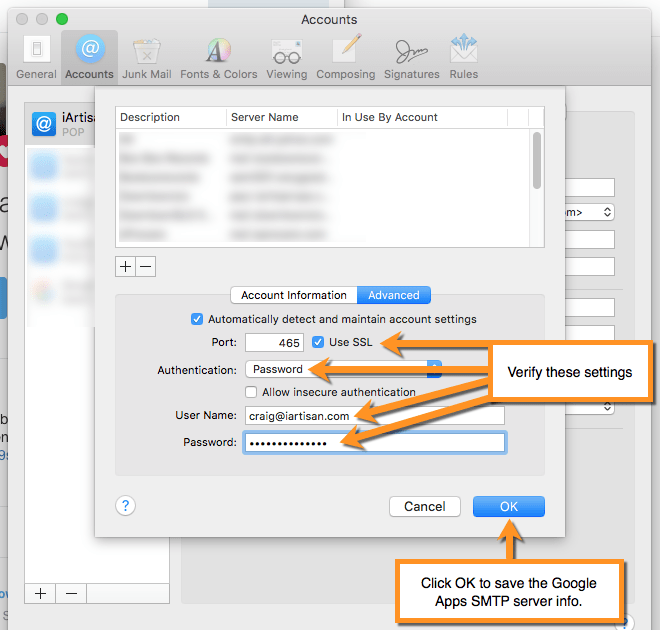 Seting Up Mac Mail Client For Outgoing Gmail Settings