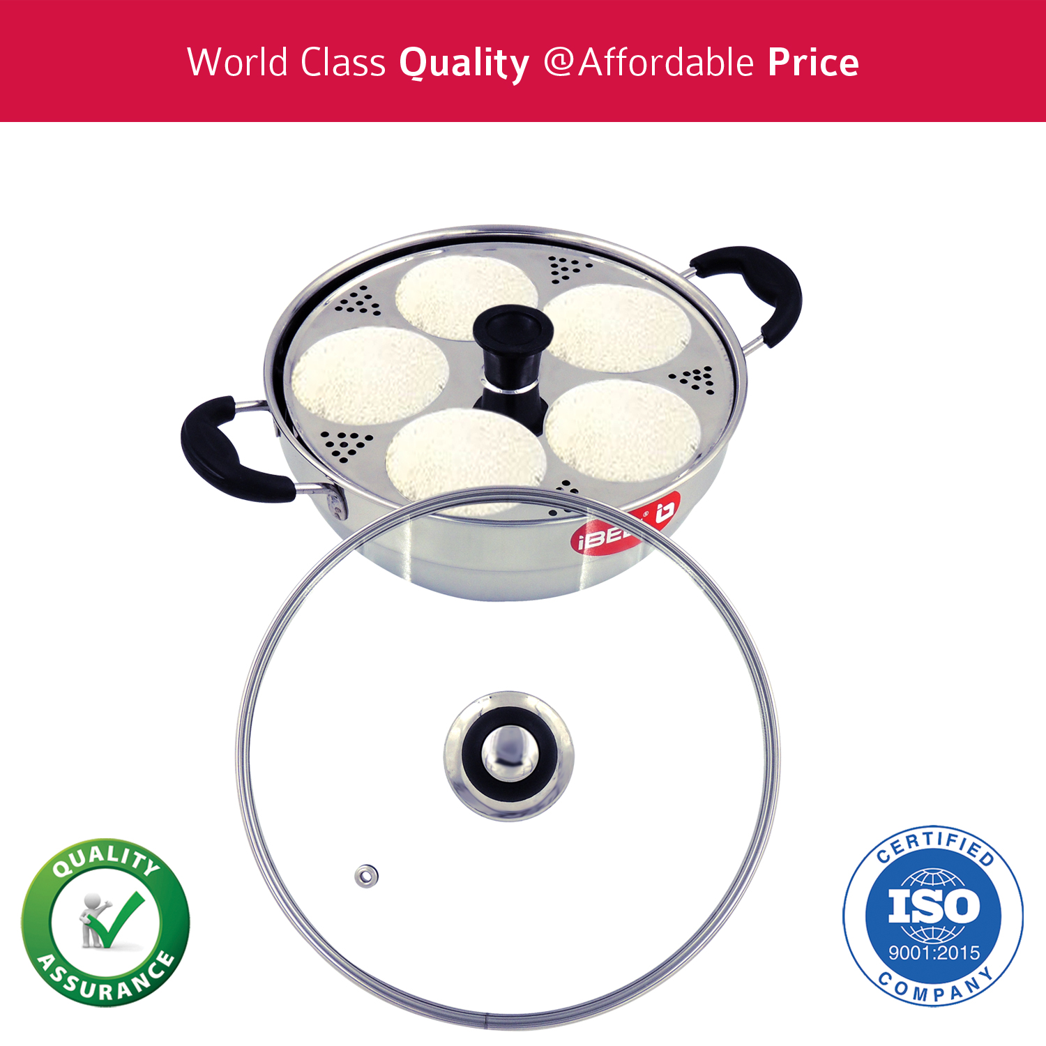 Ibell 2p10g stainless steel multi purpose kadai with 2 idli plate 10