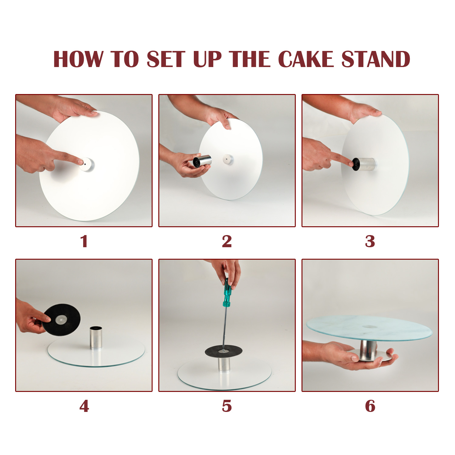 Ibell rotating cake stand 30 cm premium glass and stainless steel cake