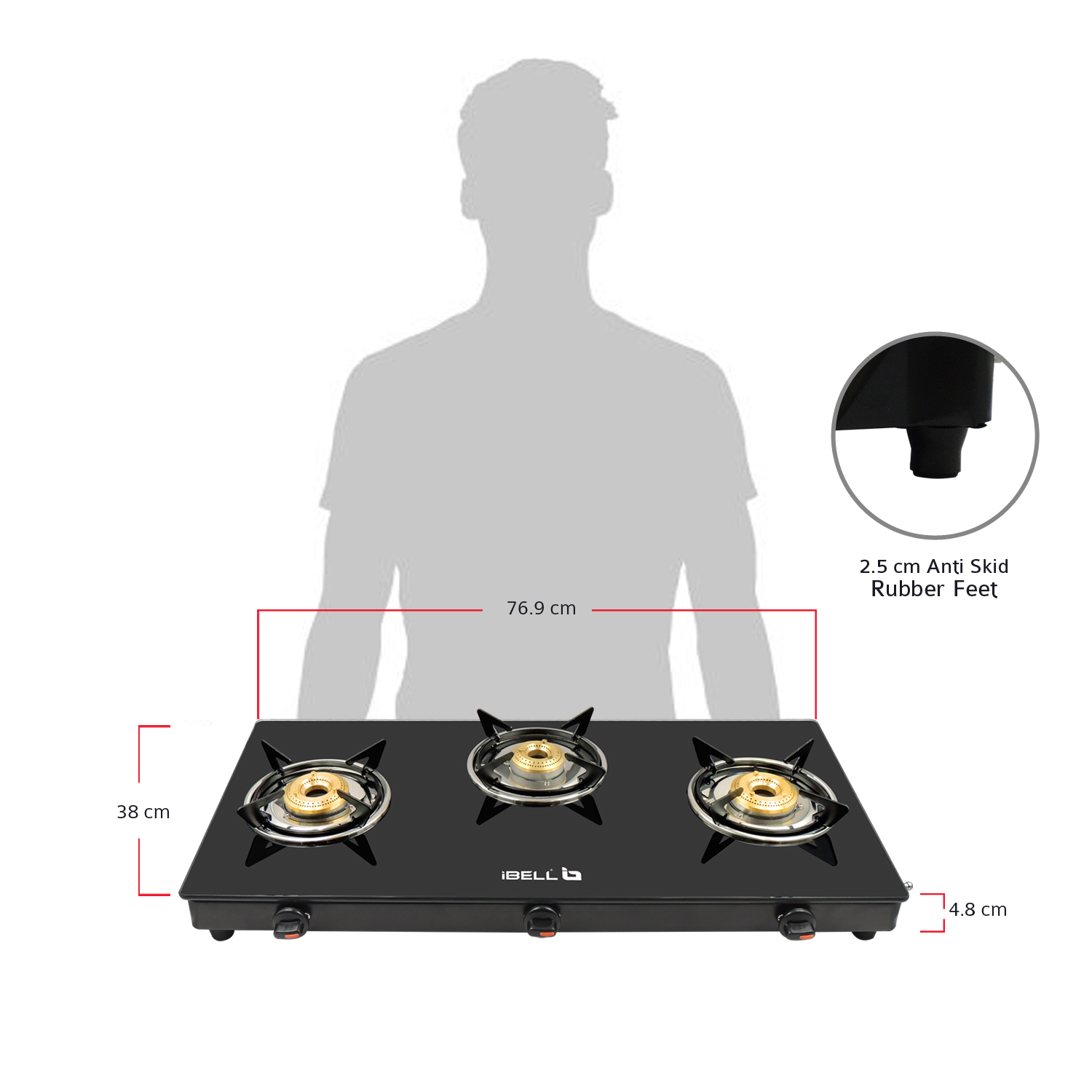 Ibell 8413 slim black glass gas stove black iBELL Home Appliances