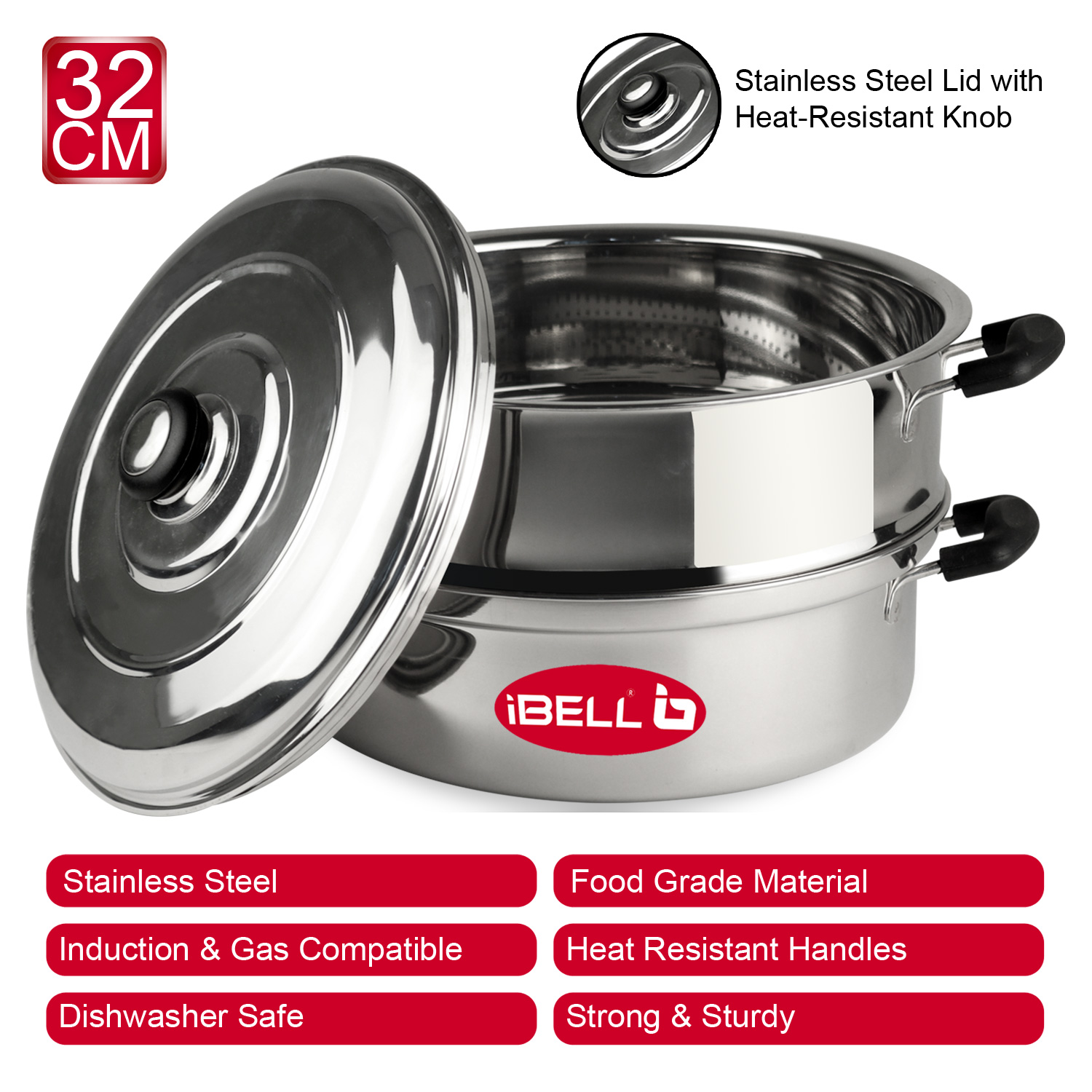 Ibell smr32 stainless steel steamer momo maker 7 litres steam 5 litres