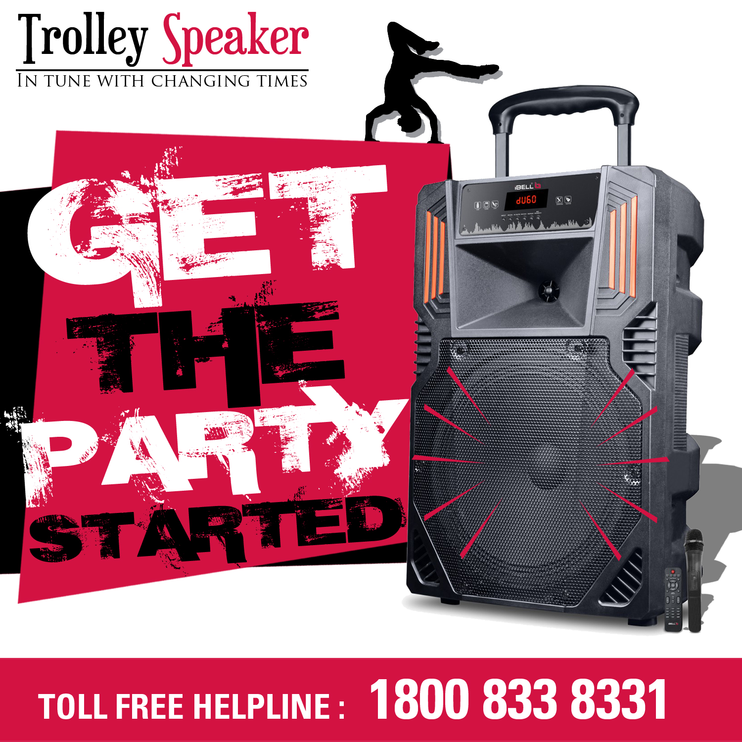 Ibell ty280 15 inch 80w multimedia portable trolley speaker with pa