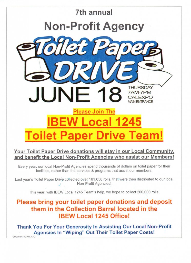 June 18 is the United Way/Working Families Toilet Paper Drive