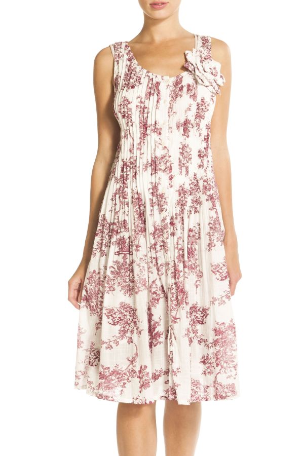 Robe sans manche en coton imprimé toile de Jouy. Robe Panne Derhy