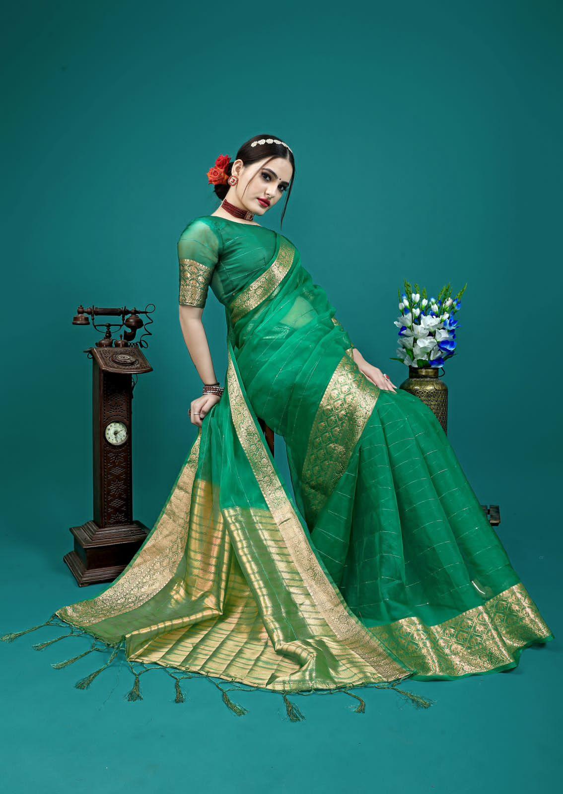 Organza Silk Saree With Attractive Rich Pallu Saree Ibis Fab