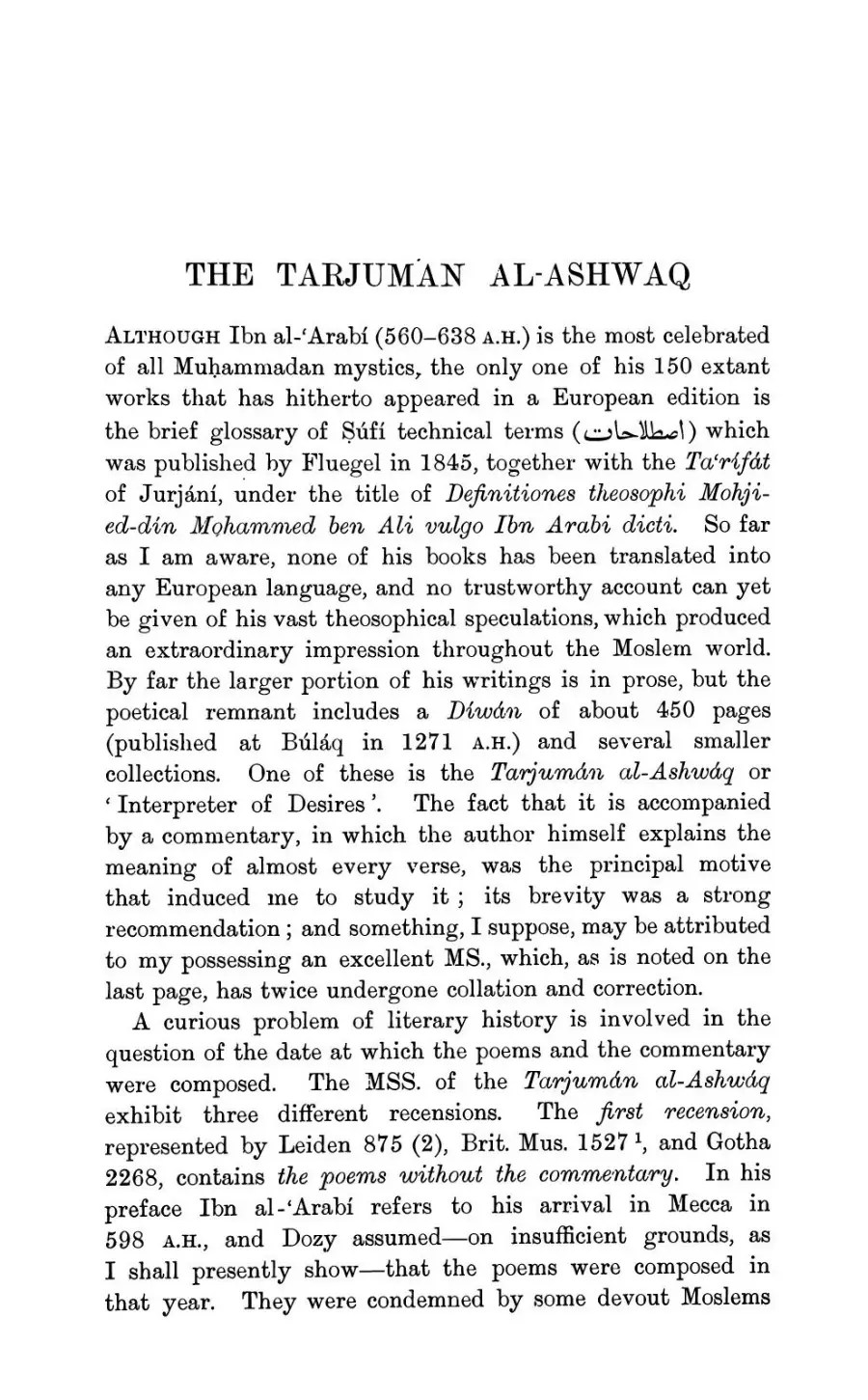 Tarjuman alashwaq A collection of Mystical Odes Arabic + English