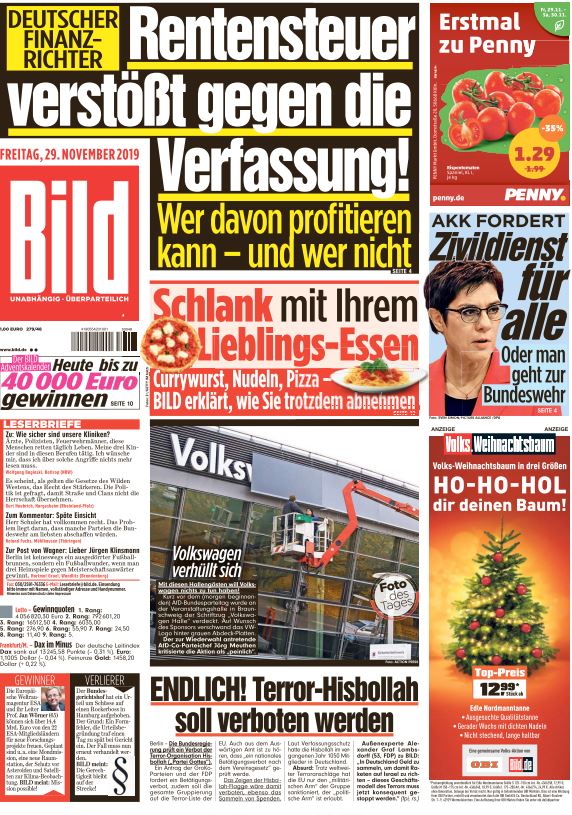 Tageszeitungen vom 29.11.2019 — Download