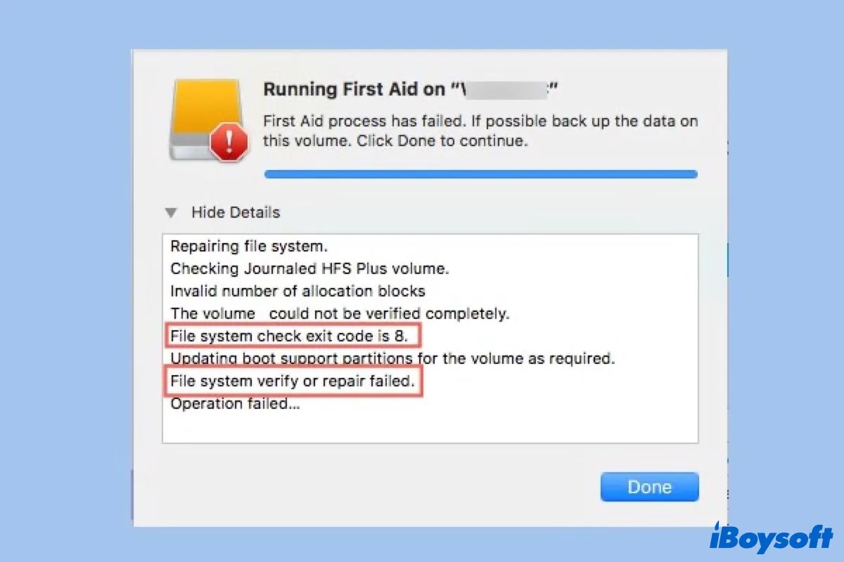 [Solved] Fix File System Check Exit Code Is 8 on Mac