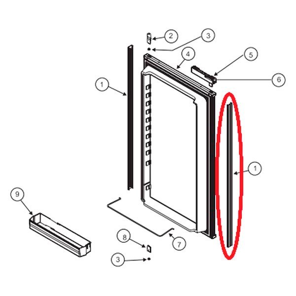 Norcold® 623948 Black Lower Door Left Hand Side Refrigerator Door