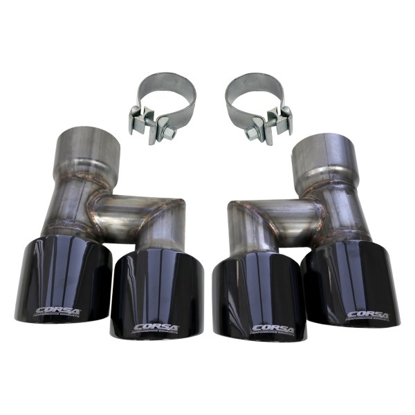 Corsa® 21038BLK ProSeries 304 SS Round Angle Cut ClampOn Dual Black