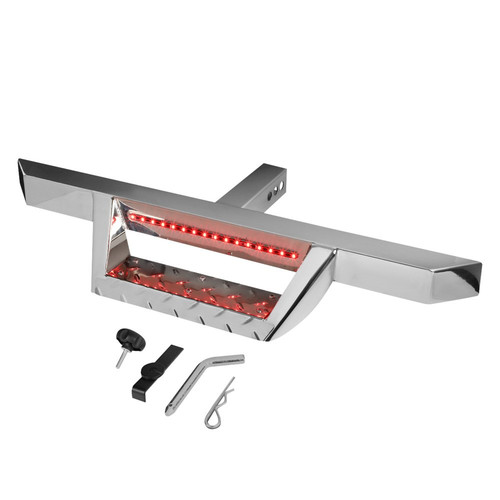 Torxe™ 401001429 21/4" Square Bar Chrome Hitch Step with LED Light for 2" Receivers