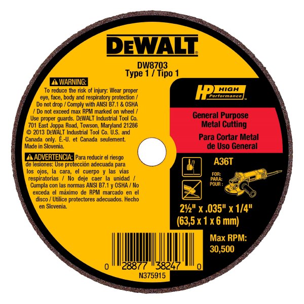 DeWALT® DW8719 HP™ 4" x 1/16" x 3/8" Aluminum Oxide Type 41 Die